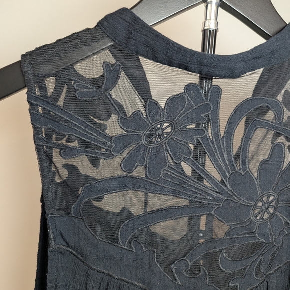 Free People Women's M Western Romance Mesh Lace Applique Tank Top Blouse Black - Picture 9 of 10